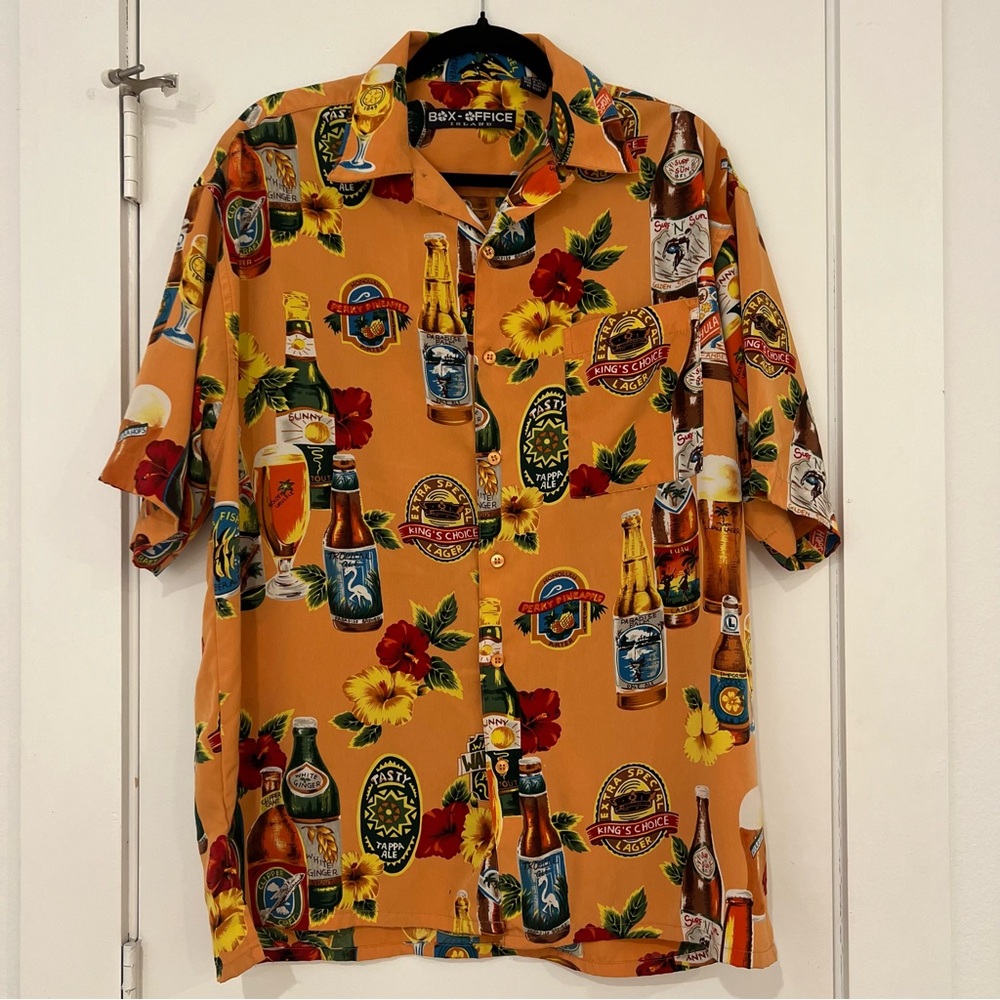 Box Office Island Hawaiian Beer Bottle Button Down